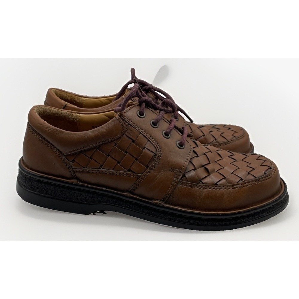 Salamander Men's Size 9 Brown Leather Lace Up Basket Weave Boho Oxford Loafers